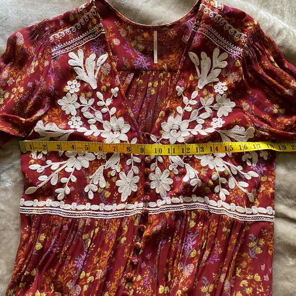 Free People Call on Me Maxi Top Dress Sz M burgundy sheer long sleeve embroidery - Picture 5 of 5